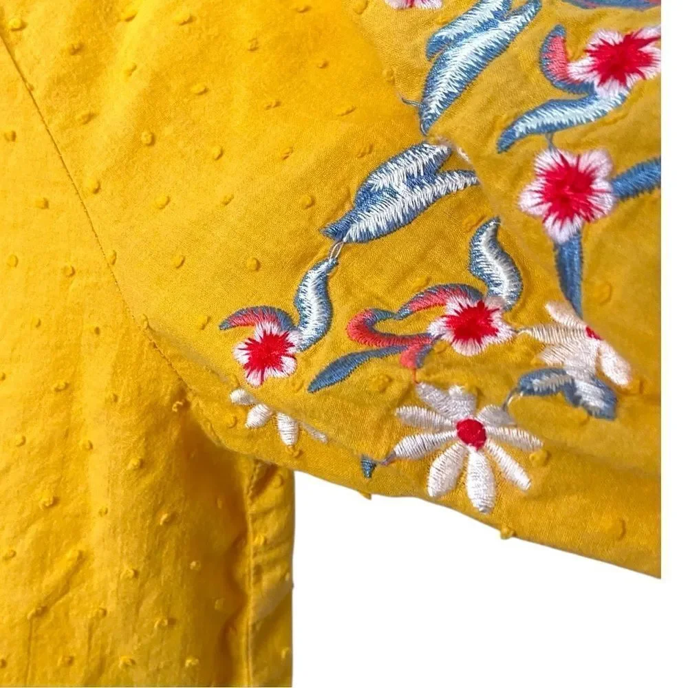 Solitaire Embroidered Mustard Yellow Women's Top in Size Medium - Picture 5 of 7